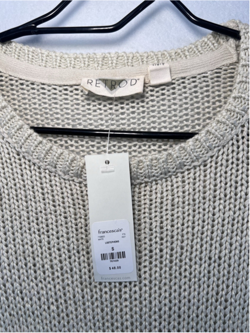 RetRod Knit Pullover Sweater Beige Button Accent Crew Neck Long Sleeve Small NWT - Picture 4 of 16
